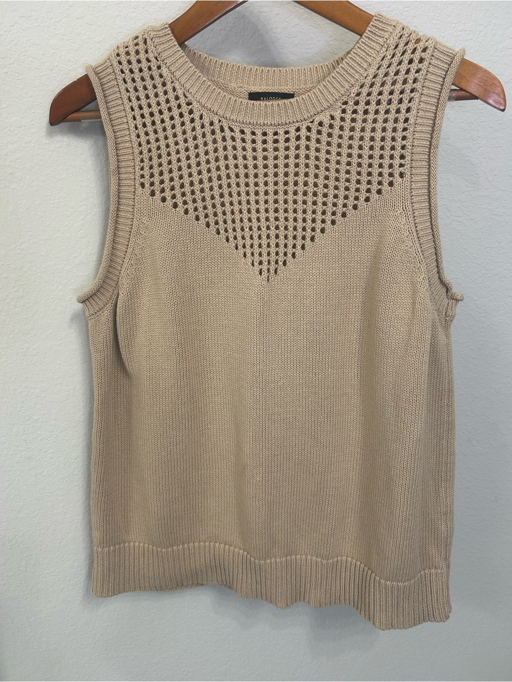 Halogen Beige Open Knit Sleeveless Sweater Tank – Size L